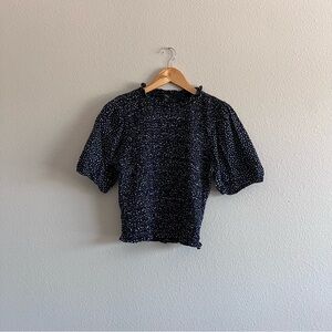 JCrew Navy Polka Dot Puff Sleeve Top